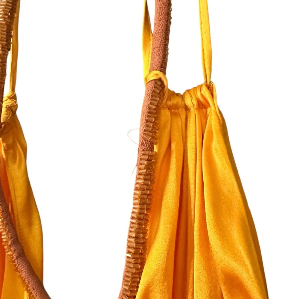 NWT Cult Gaia Salee Strappy Hand Beaded Silk Gown Marigold Size 4 - Picture 7 of 15